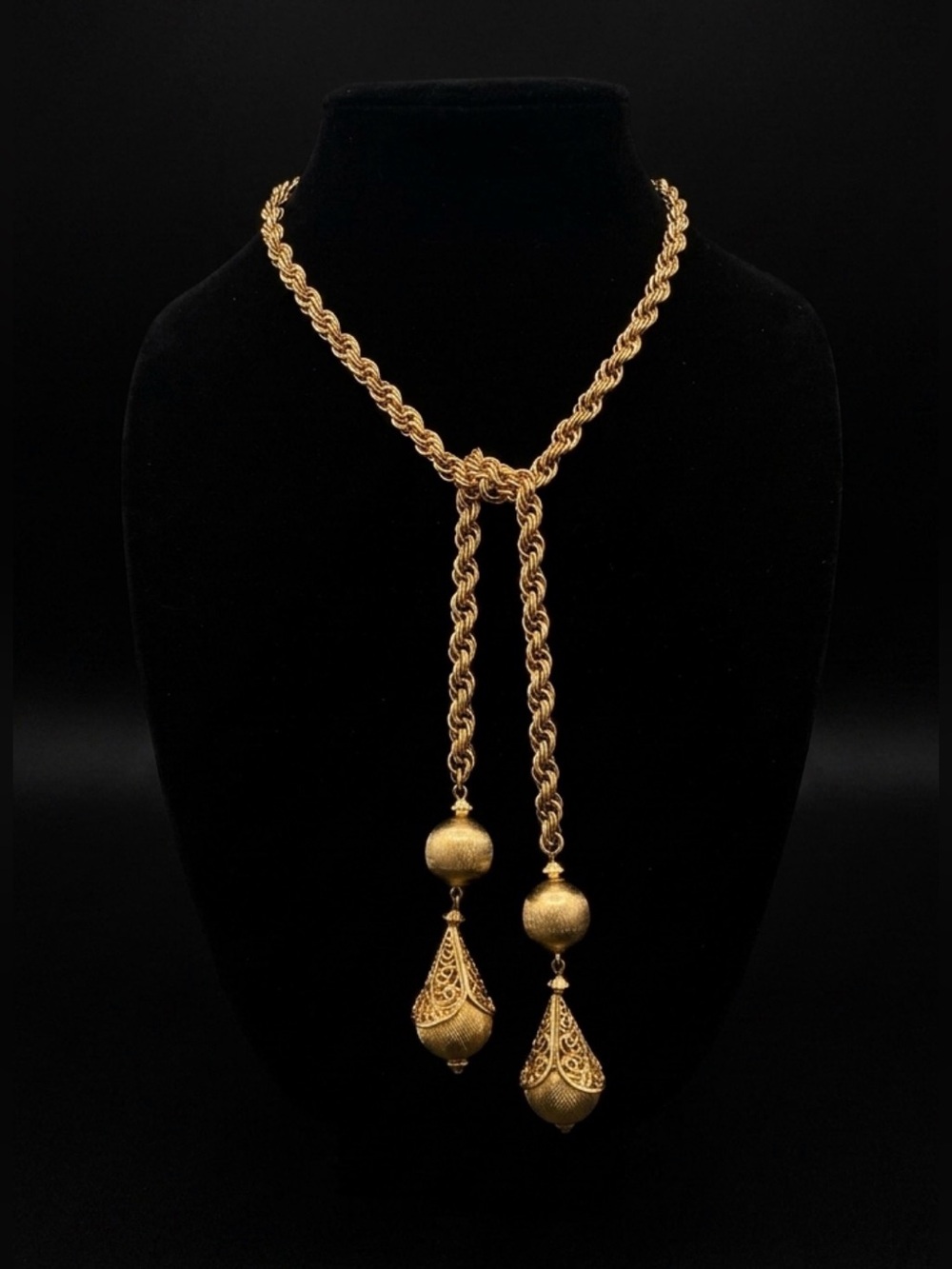 295 Vintage Monet Gold-tone “Bolero” Lariat Book Piece Necklace